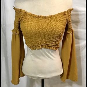 Ambiance Gold Cropped Long Bell Sleeve Top
